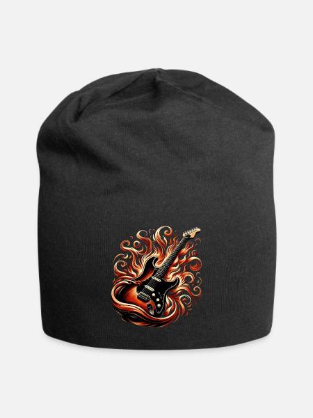 E-Gitarre mit Flammen - Jersey-Beanie - Schwarz