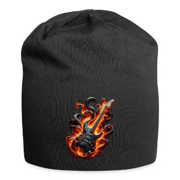 E-Gitarre mit Flammen - Jersey-Beanie - Schwarz - Vorne