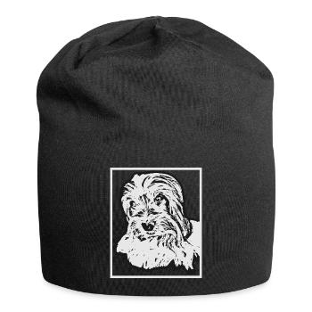 Biewer Terrier Dog Portrait Drawing - Jersey Beanie - black - Front