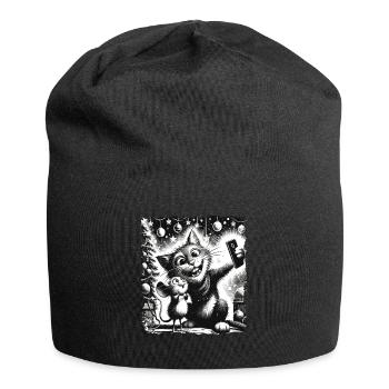 Chat et souris Selfie Joyeux Noël Drôle - Bonnet en jersey - noir - Devant