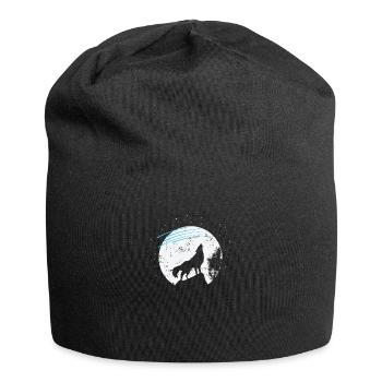 Shooting stars in front of moonlight and wolf - Jersey Beanie - black - Front