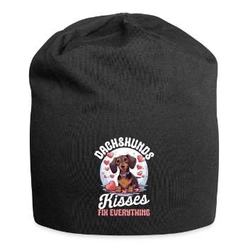 Dachshund kisses Fix everything Sausage Dog Wiener - Jersey Beanie - black - Front