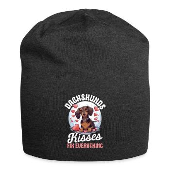 Dachshund kisses Fix everything Sausage Dog Wiener - Jersey Beanie - charcoal grey - Front