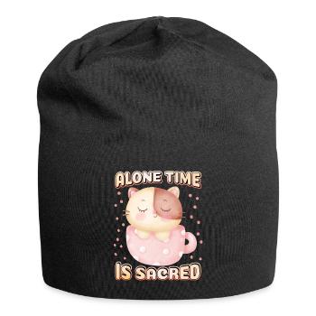 Introvert, cute cat in coffee cup, saying - Jersey Beanie - black - Front