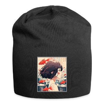 Vintage Japanisch Ästhetik Otaku Anime Girl - Jersey-Beanie - Schwarz - Vorne