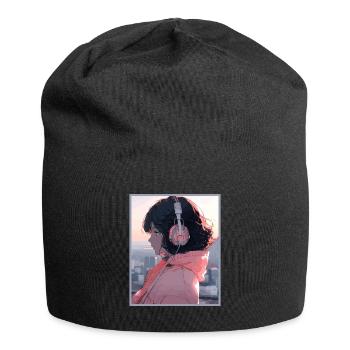 Vintage Japanisch Ästhetik Otaku Anime Girl - Jersey-Beanie - Schwarz - Vorne