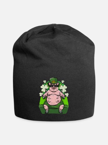 Irisches Glücksschwein - Jersey-Beanie - Schwarz