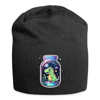 Dinosaur in a Cartoon Jar - Jersey Beanie - black - Front