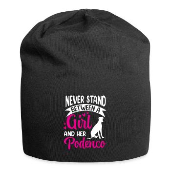 Girl and her Podenco Spanish Greyhound - Jersey Beanie - black - Front