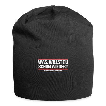 Was willst du schon wieder? Grammatik Witz - Jersey-Beanie - Schwarz - Vorne