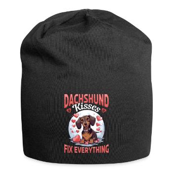 Wiener sausage dog Dachshund kisses Fix everything - Jersey-Beanie - Schwarz - Vorne