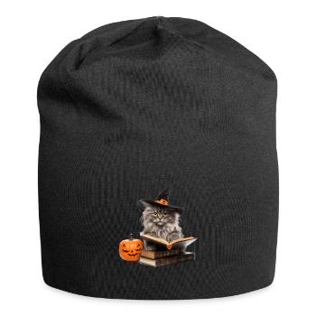 Cat reading a Book Pet Halloween Pumpkins - Jersey-Beanie - Schwarz - Vorne