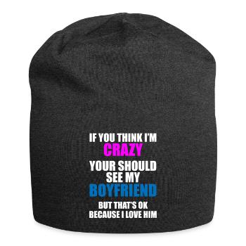 Freund? Verrückt & faszinierend! - Jersey-Beanie - Anthrazit - Vorne