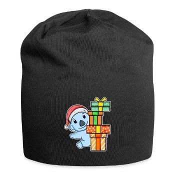 Koala mit Weihnachtsmütze und Weihnachtsgeschenk - Jersey-Beanie - Schwarz - Vorne