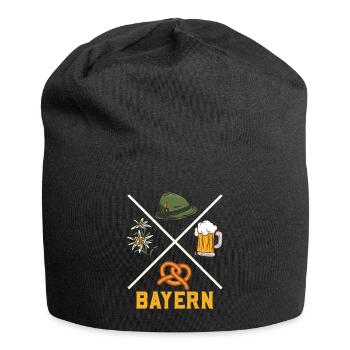 Bayerisch Tradition Bierkrug Brezeln Bayern - Jersey-Beanie - Schwarz - Vorne