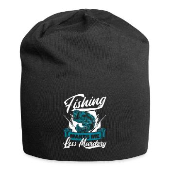 Fishing Makes Me Less Murdery Spinnfischer Angler - Jersey-Beanie - Schwarz - Vorne