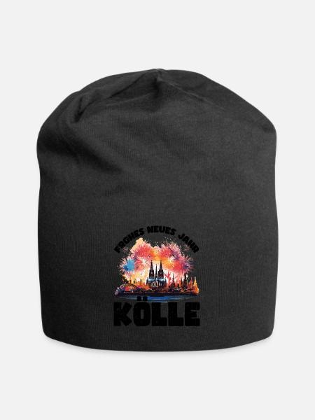 Frohes Neues Jahr mit Feuerwerk in Köln - Jersey-Beanie - Schwarz
