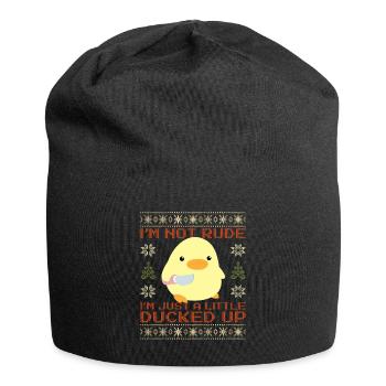Duck With Knife Meme I'm ducked up Ugly Christmas - Jersey Beanie - black - Front