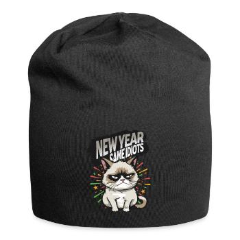 Same Idiots - Angry Cat Happy New Year Pajamas - Jersey-Beanie - Schwarz - Vorne