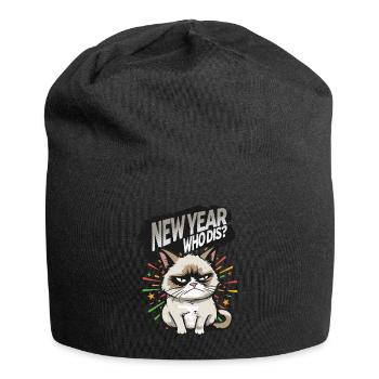 New Year Who dis? Angry Cat Happy New Year Pajamas - Jersey-Beanie - Schwarz - Vorne