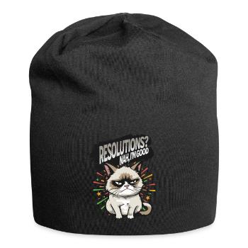Resolutions? Nah! Angry Cat Happy New Year Pajamas - Jersey-Beanie - Schwarz - Vorne