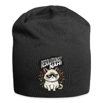 Resolutions? Nah! Angry Cat Happy New Year Pajamas - Jersey-Beanie - Schwarz - Vorne