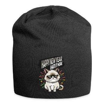 I hate it here - Angry Cat Happy New Year Pajamas - Jersey-Beanie - Schwarz - Vorne