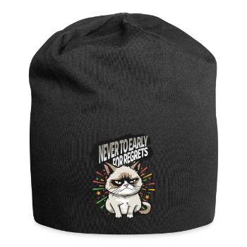 Early Regrets - Angry Cat Happy New Year Pajamas - Jersey-Beanie - Schwarz - Vorne