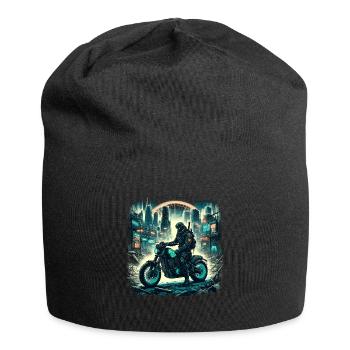 Glowing Road Warrior: Neon Dystopia Ride - Jersey-Beanie - Schwarz - Vorne