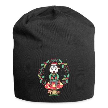 opossum on mushroom opossum rodent christmas - Jersey Beanie - black - Front