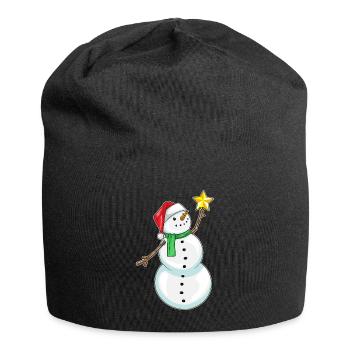 Snowman Christmas Poinsettia - Jersey Beanie - black - Front