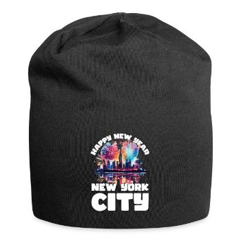 Happy New Year with fireworks in New York - Jersey Beanie - black - Front
