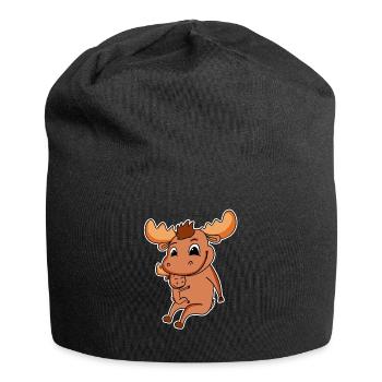 Moose Family - Moose with Baby - Jersey Beanie - black - Front