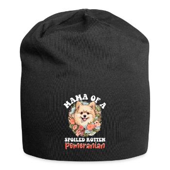 Pomeranian Pom Dog Pom-Pom - Mama of a Spoiled - Jersey-Beanie - Schwarz - Vorne