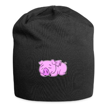 Pig Family - Pig with Baby - Jersey Beanie - black - Front