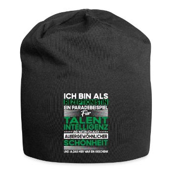 Rezeptionistin Bescheiden - Lustiger Spruch - Jersey-Beanie - Schwarz - Vorne