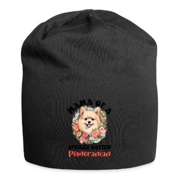 Pomeranian Pom Dog Pom-Pom - Mama of a Spoiled - Jersey-Beanie - Schwarz - Vorne