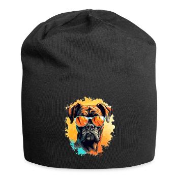 Boxer chien de race animal de compagnie avec lunettes de soleil - Bonnet en jersey - noir - Devant