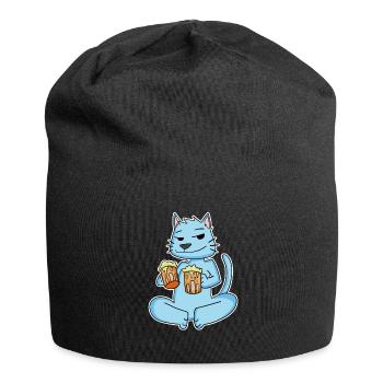 Chat à la bière - Bonnet en jersey - noir - Devant