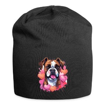 Boxer Dog Breed Pet - Cute Graphic with hearts - Jersey Beanie - black - Front