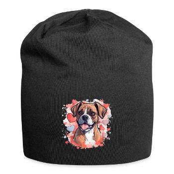 Boxer Dog Breed Pet - Cute Graphic with hearts - Jersey Beanie - black - Front