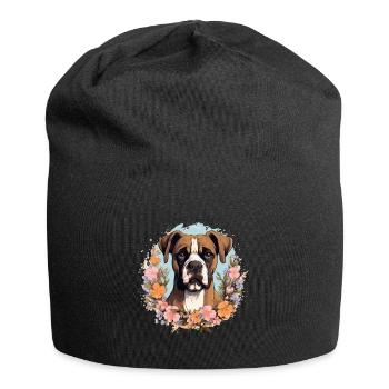 Boxer Dog Breed Pet - Cute Graphic with Flowers - Jersey Beanie - black - Front