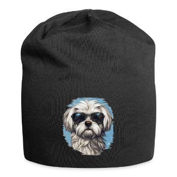 Chien maltais de race animal de compagnie avec lunettes de soleil - Bonnet en jersey - noir - Devant