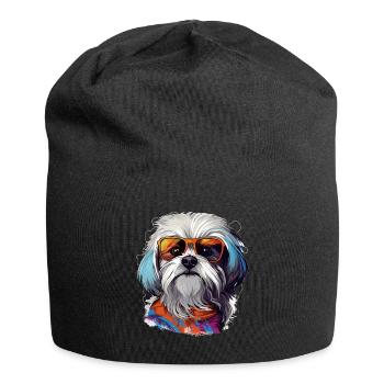 Chien maltais de race animal de compagnie avec lunettes de soleil - Bonnet en jersey - noir - Devant