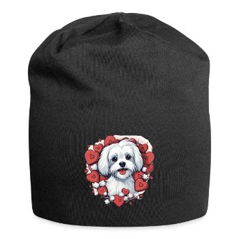 Maltese Dog Breed Pet Cute Graphic with Hearts - Jersey Beanie - black - Front