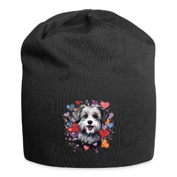 Morkie chien race animal mignon graphique avec des coeurs - Bonnet en jersey - noir - Devant