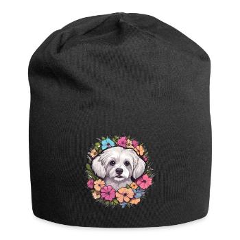 Chien maltais de race animal mignon graphique avec des fleurs - Bonnet en jersey - noir - Devant