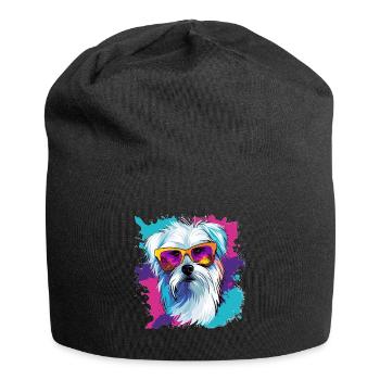 Chien maltais de race animal de compagnie avec lunettes de soleil Pop Art - Bonnet en jersey - noir - Devant