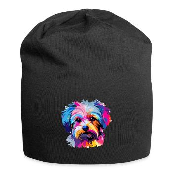 Morkie chien race animal coloré Pop Art - Bonnet en jersey - noir - Devant