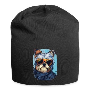 Morkie Dog Breed Pet Cute Graphic with Sunglasses - Jersey Beanie - black - Front